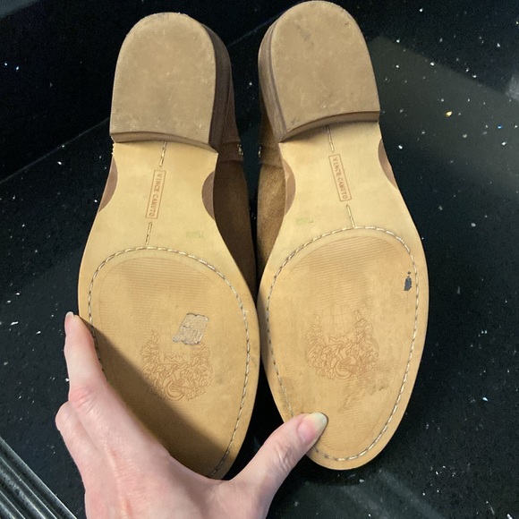 Vince Camuto Prafinta Brown Nubuck Leather Gold Stud Horsheoe Ankle Booties - Picture 16 of 16